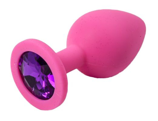 Розовая силиконовая пробка с фиолетовым кристаллом - 8,2 см. купить в секс шопе