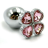 Серебристая анальная пробка с светло-розовым цветком из кристаллов - 6 см. купить в секс шопе
