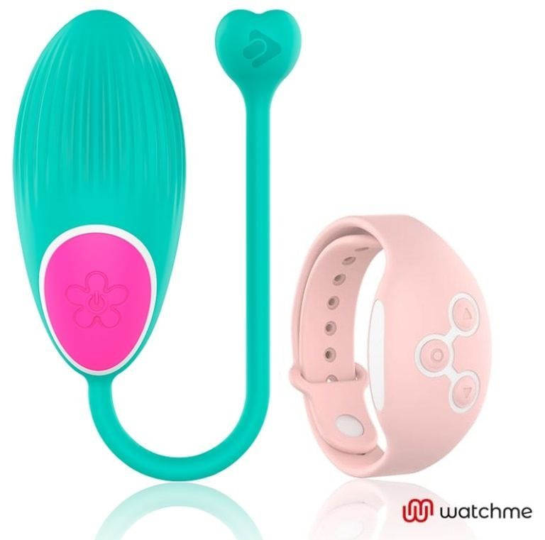 Зеленое виброяйцо с нежно-розовым пультом-часами Wearwatch Egg Wireless Watchme купить в секс шопе