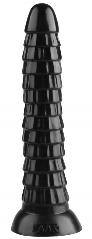Черный рельефный фантазийный фаллоимитатор - 26,5 см.  купить в секс шопе