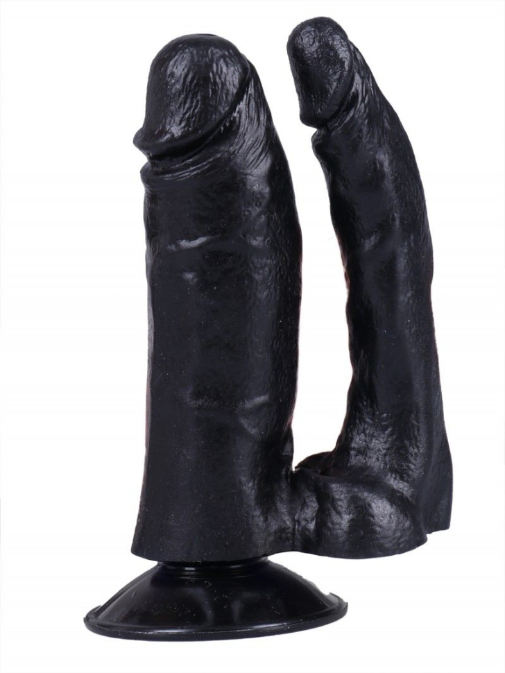 Черный сдвоенный фаллоимитатор №8 - 13,5 см. купить в секс шопе