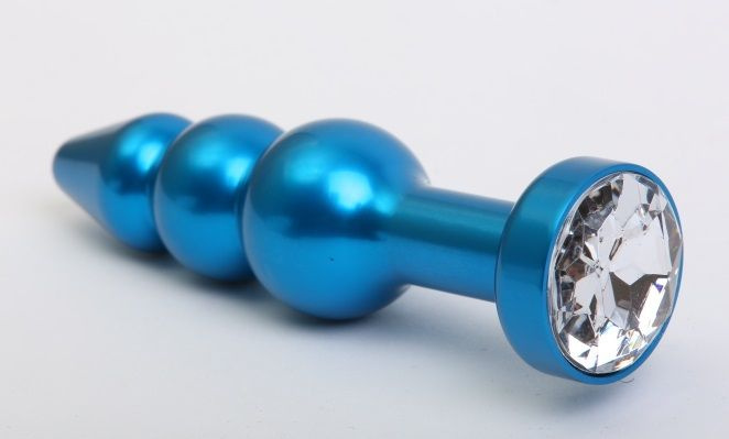 Синяя фигурная анальная пробка с прозрачным кристаллом - 11,2 см. купить в секс шопе
