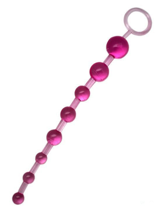 Розовая анальная цепочка с ручкой - 30 см. купить в секс шопе