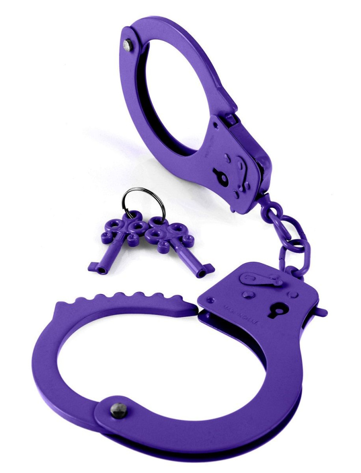 Металлические фиолетовые наручники купить в секс шопе