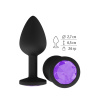 Чёрная анальная втулка с фиолетовым кристаллом - 7,3 см. купить в секс шопе