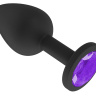 Чёрная анальная втулка с фиолетовым кристаллом - 7,3 см. купить в секс шопе
