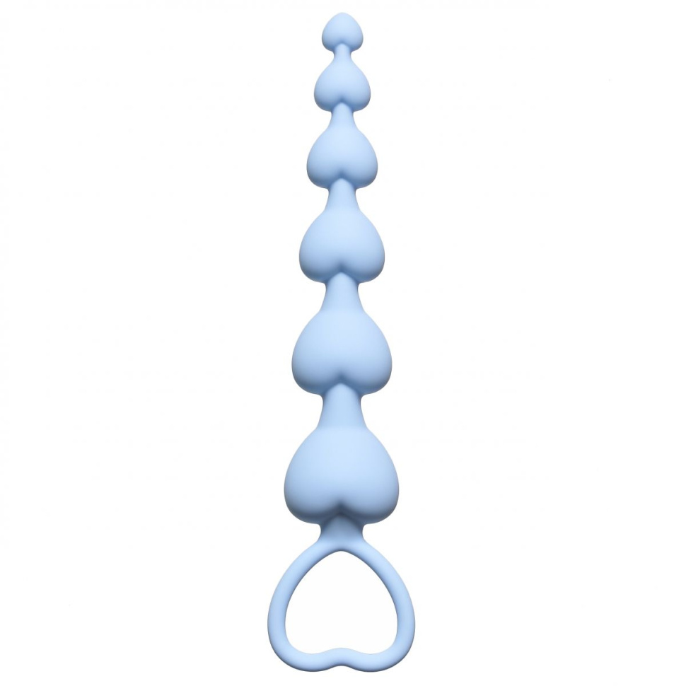 Голубая анальная цепочка Heart s Beads Blue - 18 см. купить в секс шопе
