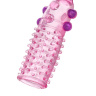 Гелевая розовая насадка с шариками, шипами и усиком - 11 см. купить в секс шопе