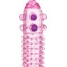 Гелевая розовая насадка с шариками, шипами и усиком - 11 см. купить в секс шопе
