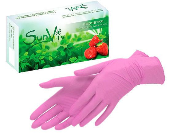 Розовые одноразовые нитриловые перчатки SunViv размера L - 200 шт.(100 пар) купить в секс шопе
