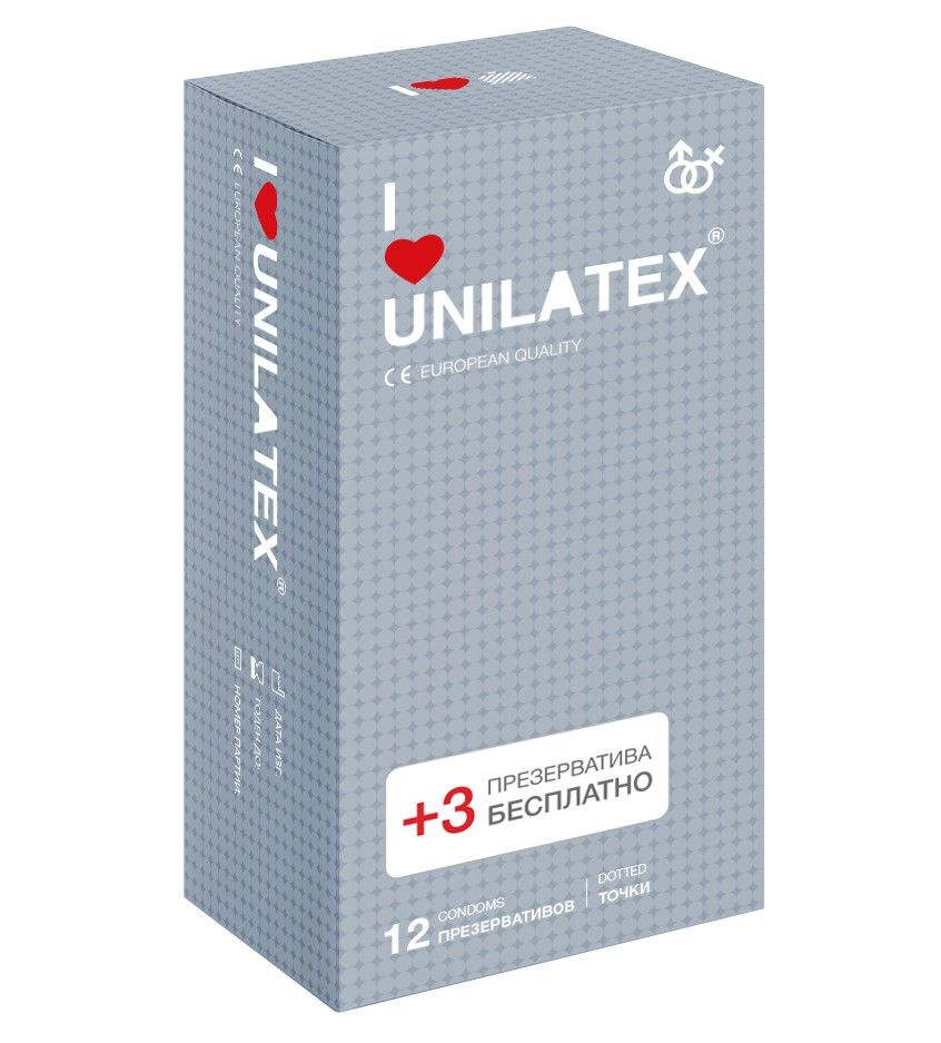 Презервативы с точками Unilatex Dotted - 12 шт. + 3 шт. в подарок купить в секс шопе
