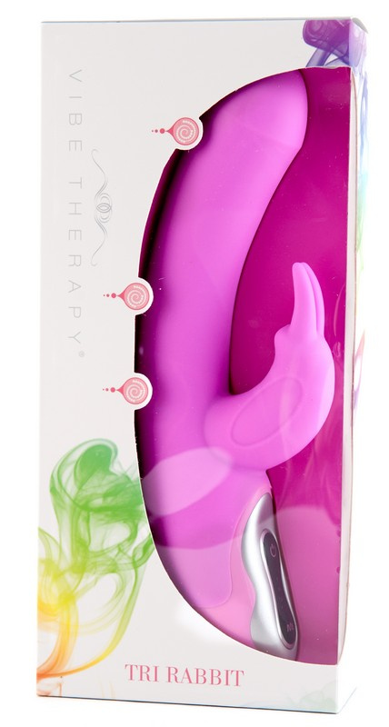 Розовый вибратор с клиторальным стимулятором TRI RABBIT - 22 см.  купить в секс шопе
