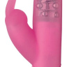 Розовый вибратор Smile Pearl Bunny с загнутой головкой и клиторальным зайчиком - 26 см. купить в секс шопе