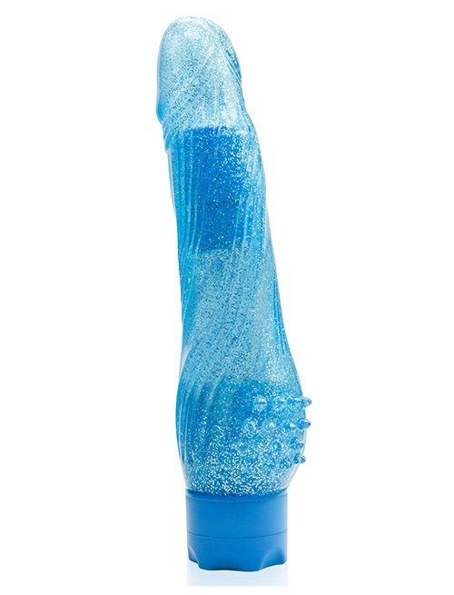 Голубой водонепроницаемый вибратор JELLY JOY ROUGH RIDGES MULTISPEED VIBE - 18 см. купить в секс шопе