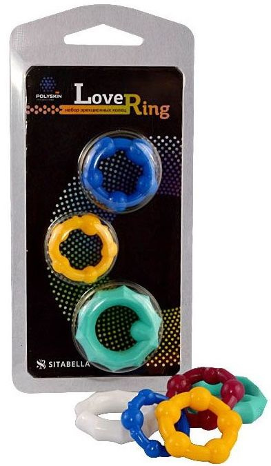Набор из 3 цветных эрекционных колец Love Ring купить в секс шопе
