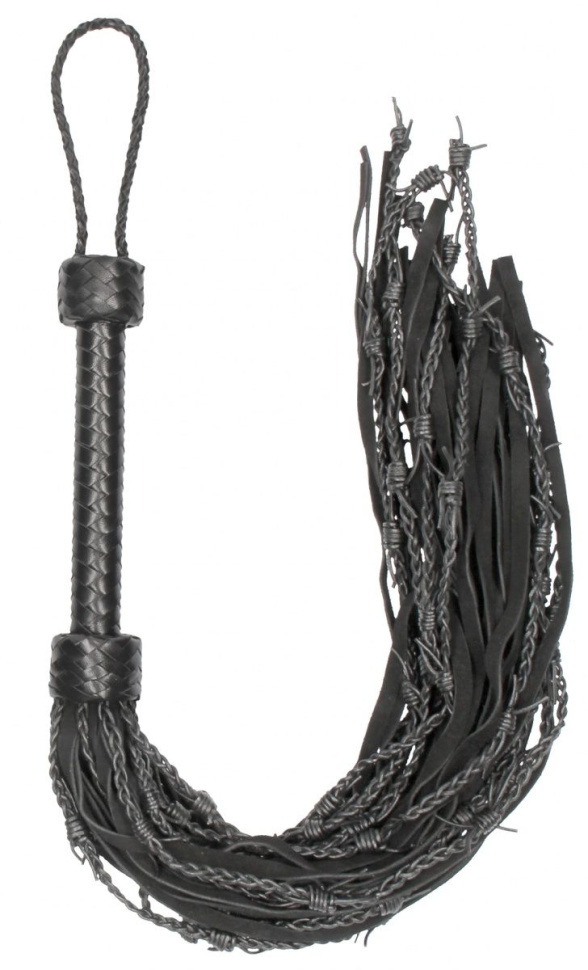 Черная многохвостая плетеная плеть Leather Suede Barbed Wired Flogger - 76 см. купить в секс шопе