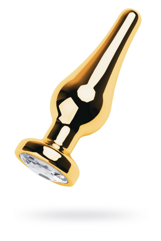 Золотистая каплевидная анальная пробка с прозрачным кристаллом - 10 см. купить в секс шопе
