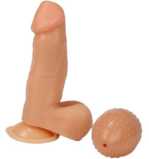 Реалистичный фаллоимитатор на присоске с грушей - 15,5 см. купить в секс шопе