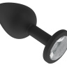 Чёрная анальная втулка с прозрачным кристаллом - 7,3 см.  купить в секс шопе