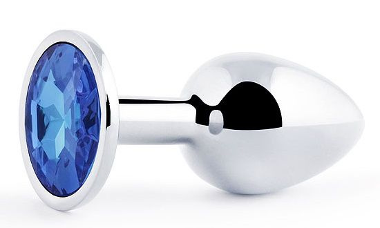 Анальное украшение BUTT PLUG  Small с синим кристаллом - 7 см. купить в секс шопе
