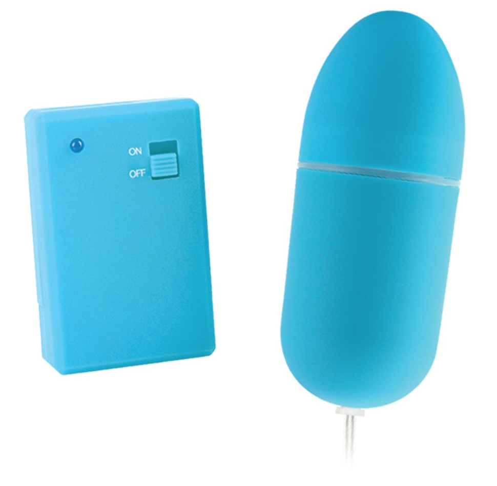 Голубое виброяйцо Remote Control Bullet с пультом ДУ купить в секс шопе