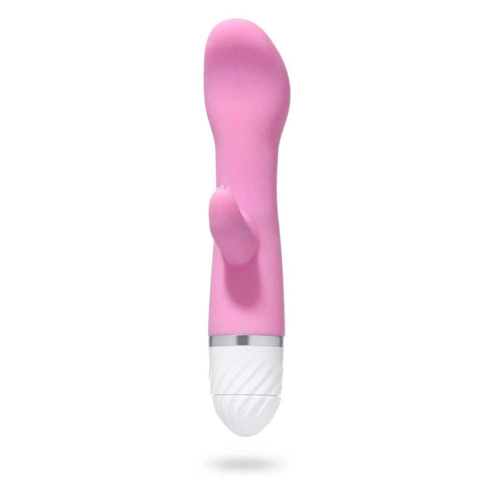Розовый вибратор с клиторальным стимулятором - 19 см. купить в секс шопе