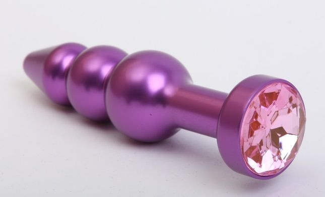 Фиолетовая фигурная анальная ёлочка с розовым кристаллом - 11,2 см. купить в секс шопе