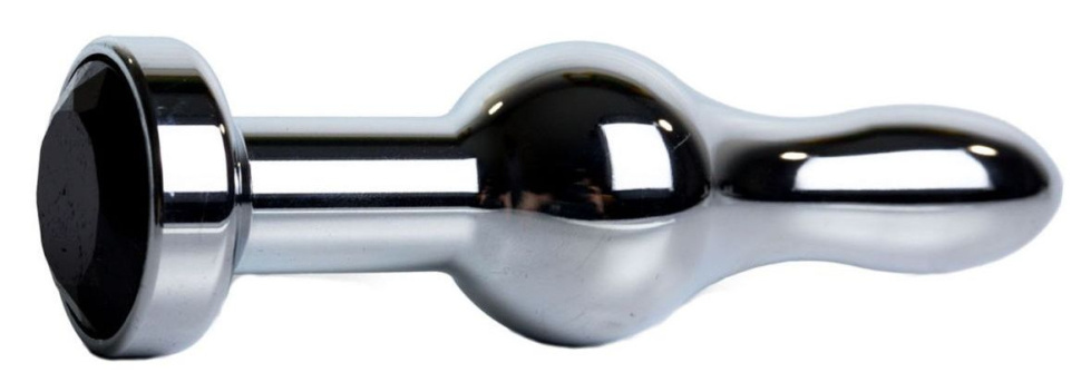 Серебристая анальная пробка с черным кристаллом - 10,5 см. купить в секс шопе