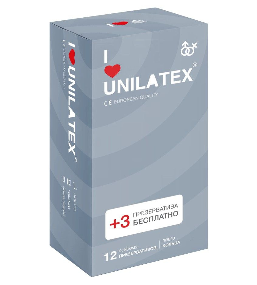 Презервативы с рёбрами Unilatex Ribbed - 12 шт. + 3 шт. в подарок купить в секс шопе