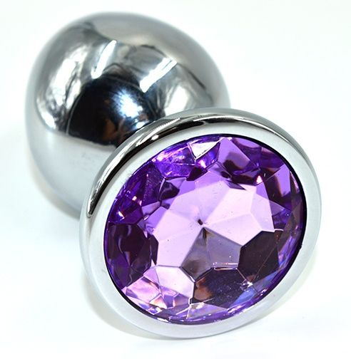 Серебристая анальная пробка из нержавеющей стали с фиолетовым кристаллом - 10 см. купить в секс шопе
