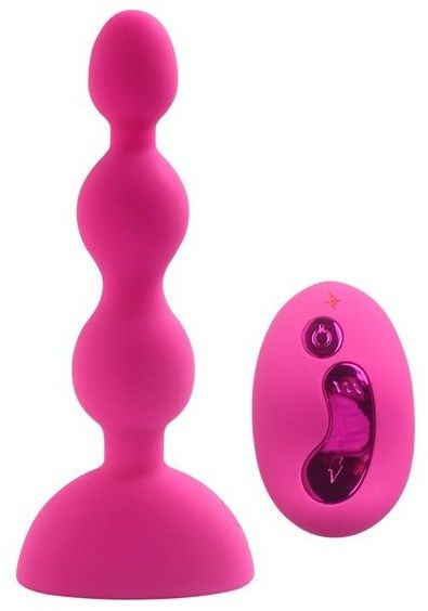 Розовый анальный вибростимулятор Anal Beads S с пультом ДУ - 14,5 см.  купить в секс шопе