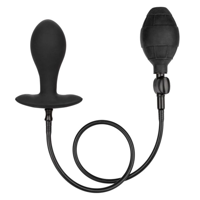 Черная расширяющаяся анальная пробка Weighted Silicone Inflatable Plug Large - 8,25 см. купить в секс шопе