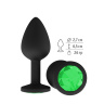 Чёрная анальная втулка с зеленым кристаллом - 7,3 см. купить в секс шопе