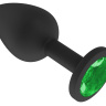 Чёрная анальная втулка с зеленым кристаллом - 7,3 см. купить в секс шопе