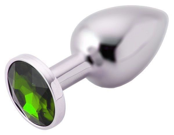 Анальное украшение BUTT PLUG  Small с зеленым кристаллом - 7 см. купить в секс шопе