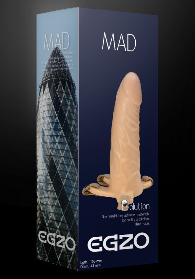 Полый фаллоимитатор MAD на регулируемых ремешках - 15,5 см. купить в секс шопе