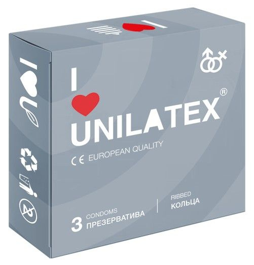 Презервативы с рёбрами Unilatex Ribbed - 3 шт. купить в секс шопе