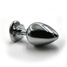 Серебристая анальная пробка с прозрачным сердцем-кристаллом - 6 см. купить в секс шопе