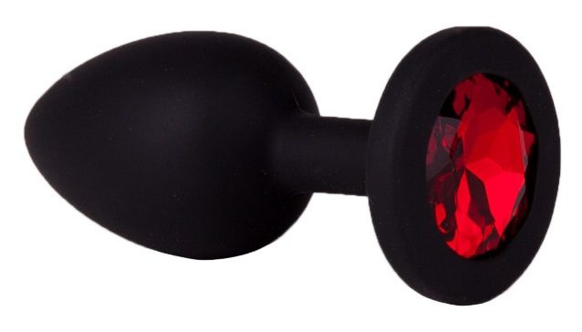 Чёрная анальная втулка с красным кристаллом - 7,3 см. купить в секс шопе
