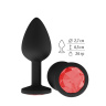 Чёрная анальная втулка с красным кристаллом - 7,3 см. купить в секс шопе
