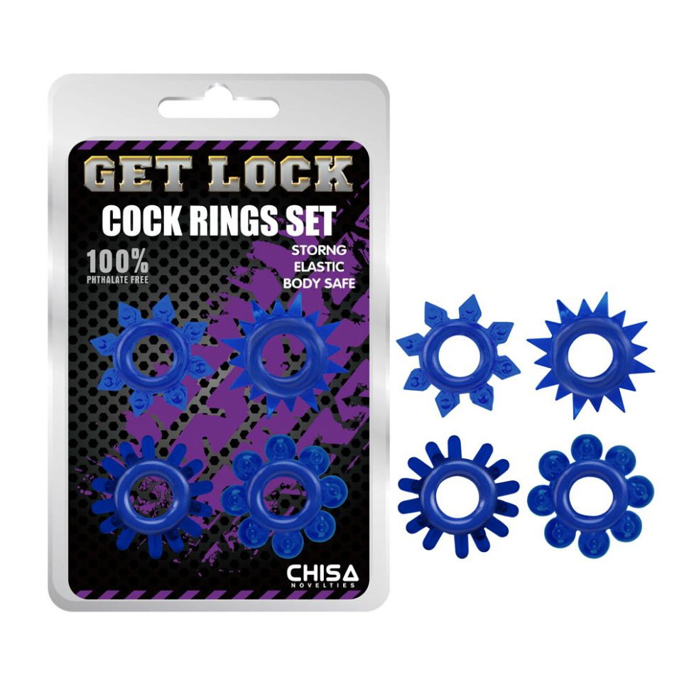 Набор из 4 синих колец Get Lock купить в секс шопе