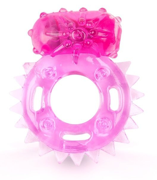 Розовое эрекционное кольцо c шипиками по кругу и вибропулей купить в секс шопе