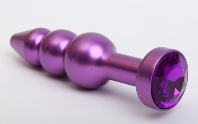 Фиолетовая фигурная анальная ёлочка с фиолетовым кристаллом - 11,2 см. купить в секс шопе