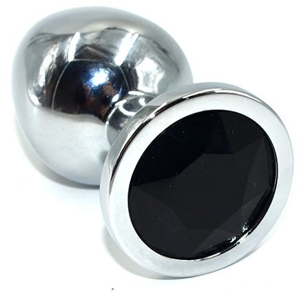 Серебристая анальная пробка из нержавеющей стали с черным кристаллом - 8,5 см. купить в секс шопе