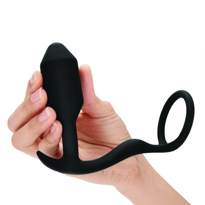 Черное эрекционное кольцо с анальным плагом Snug   Tug купить в секс шопе