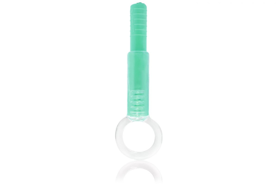 Ультратонкий вибратор в виде стика с эластичным силиконовым кольцом цвета ментола купить в секс шопе