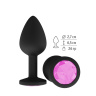 Чёрная анальная втулка с розовым кристаллом - 7,3 см. купить в секс шопе
