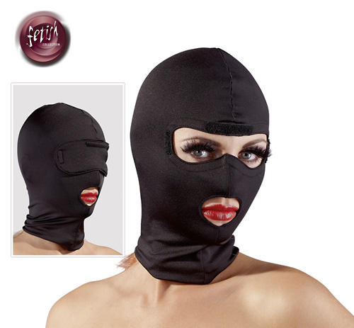 Черная маска с разрезами для глаз и лица купить в секс шопе