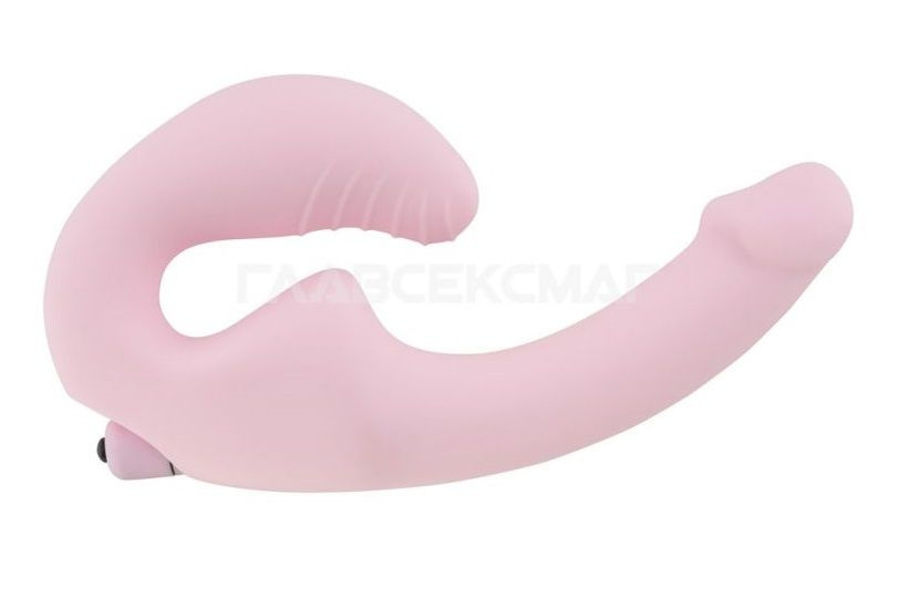 Нежно-розовый анатомический страпон с вибрацией купить в секс шопе