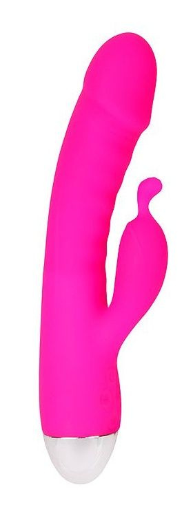 Розовый вибромассажер с отростком для стимуляции клитора - 22 см. купить в секс шопе